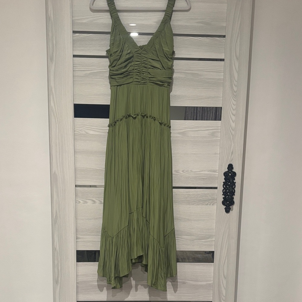 Ramy Brook Olive Green V-Neck High-Low Maxi Dress